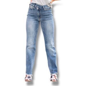 Judy Blue Something New Cross Over High Rise Dad Straight Jeans Women’s Size 28